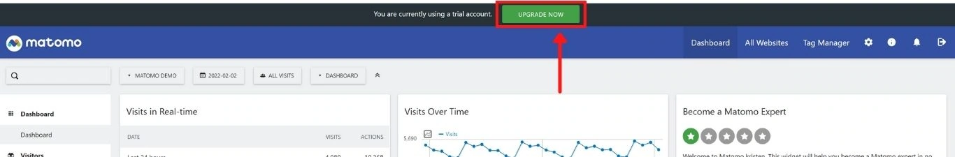 Matomo "Upgrade Now" Button