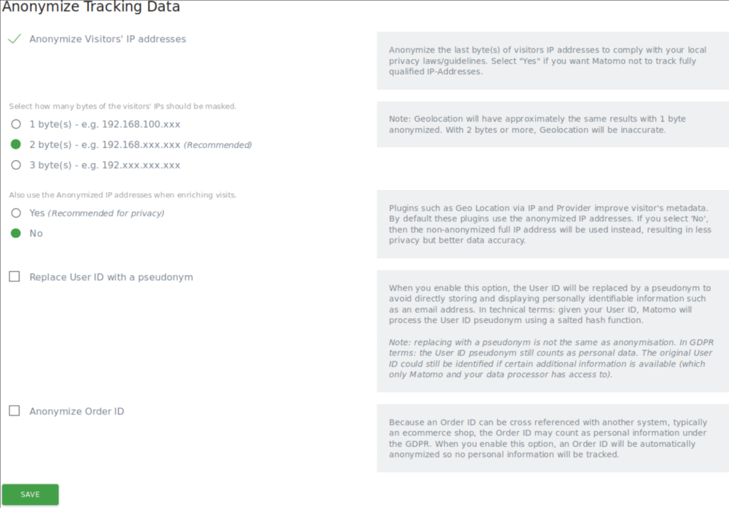 Matomo data anonymity feature