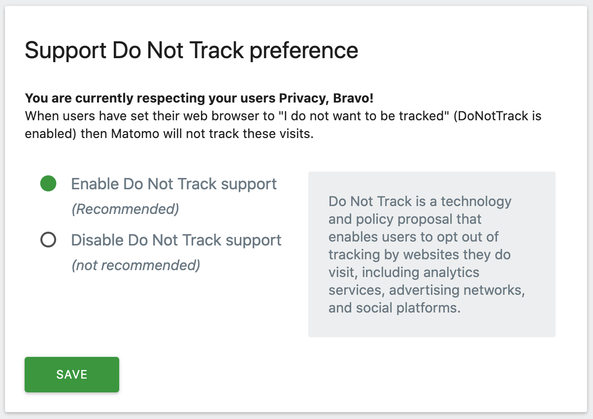 Do Not Track Support Toggle