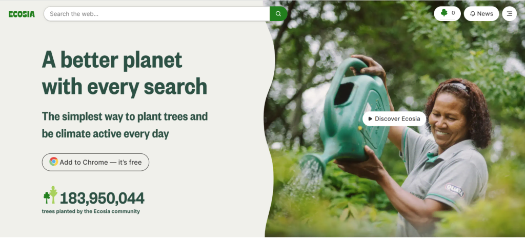 Screenshot of Ecosia search engine