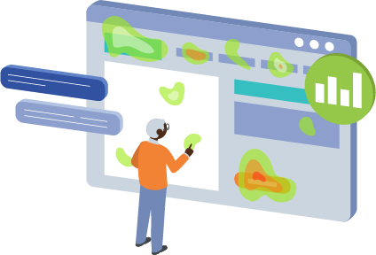 Illustration showing web pages with heatmaps