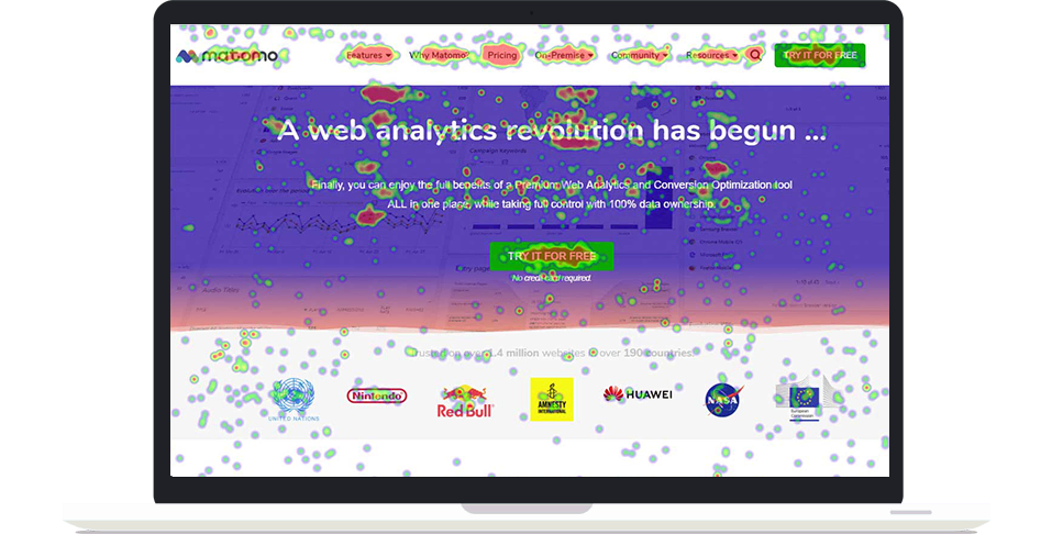 Matomo Heatmap tracking on Matomo's homepage