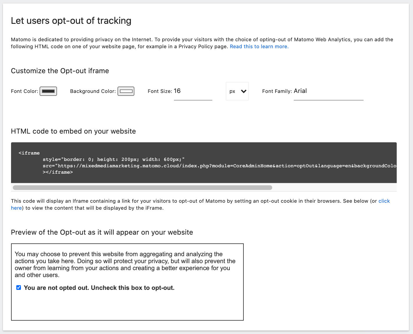 Matomo User Opt-out Settings