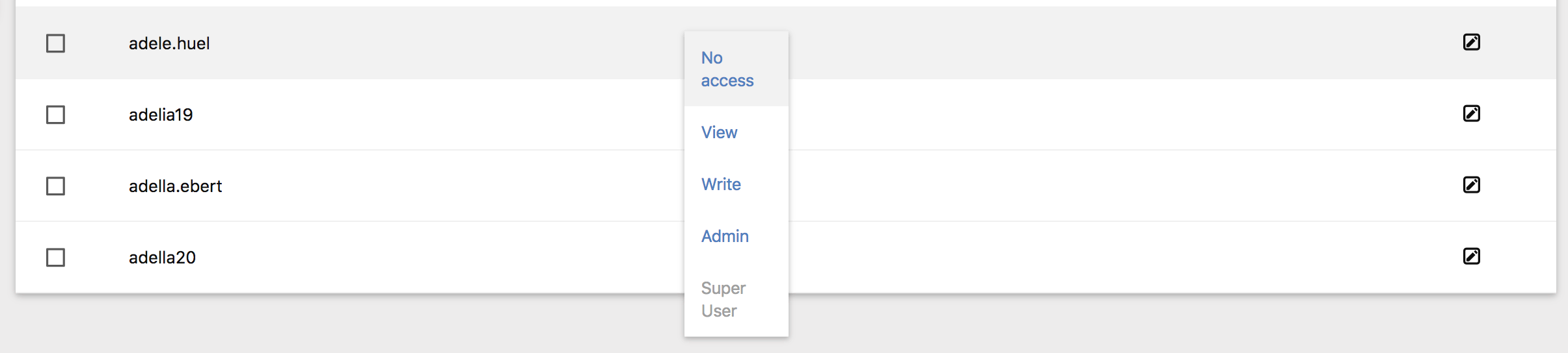 Users Table Role Dropdown