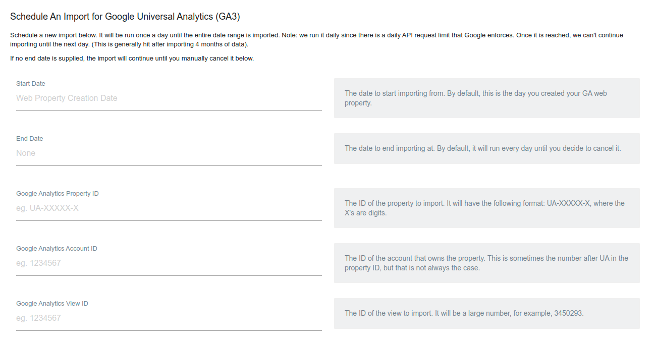 Schedule An Import Form for Universal Analytics (GA3)